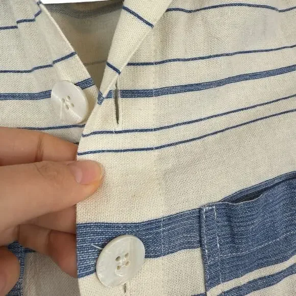 Christy Dawn Prudence Linen Short Sleeve Jumper Nilah Striped Blue White Size M
